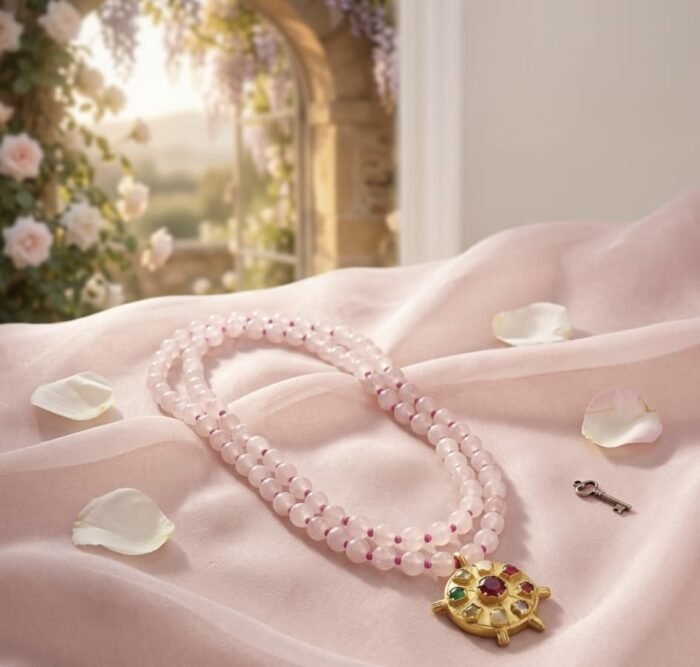 Navratan Radiance Rose Quartz Mala – Premium & Energised