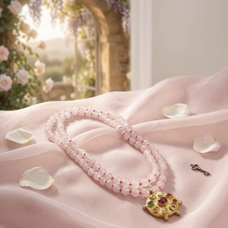 Navratan Radiance Rose Quartz Mala – Premium & Energised