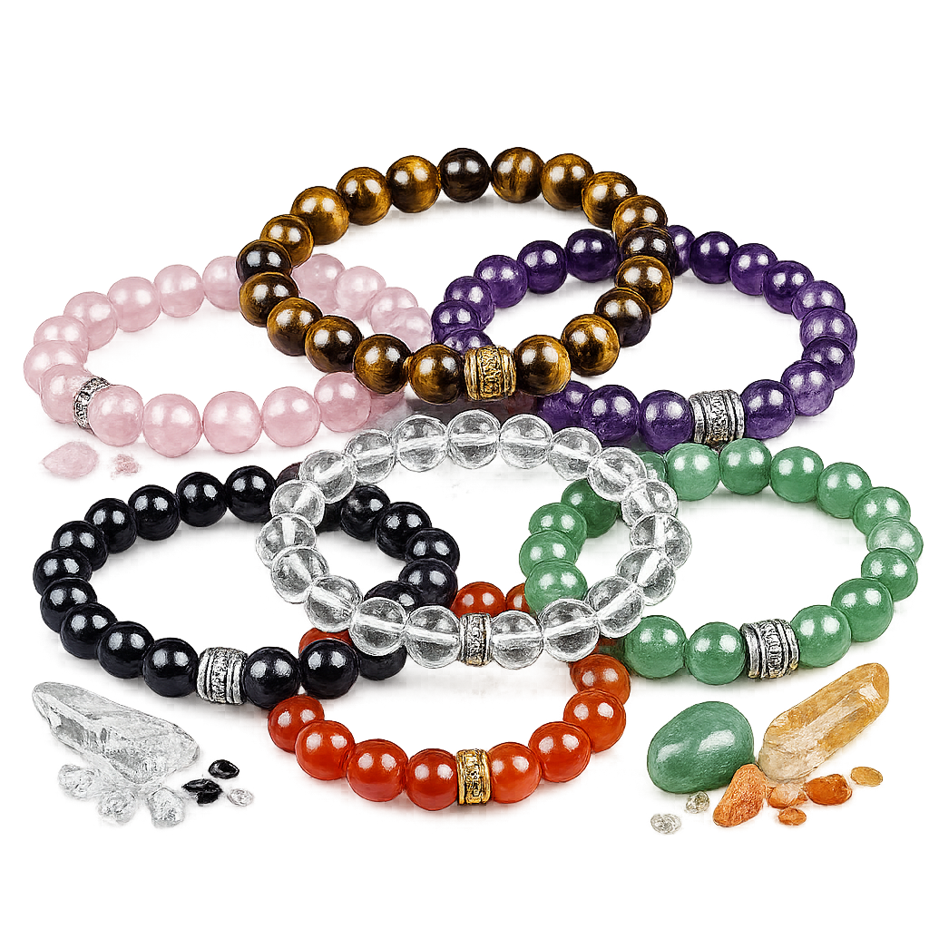 Crystal and rudraksha bracelets