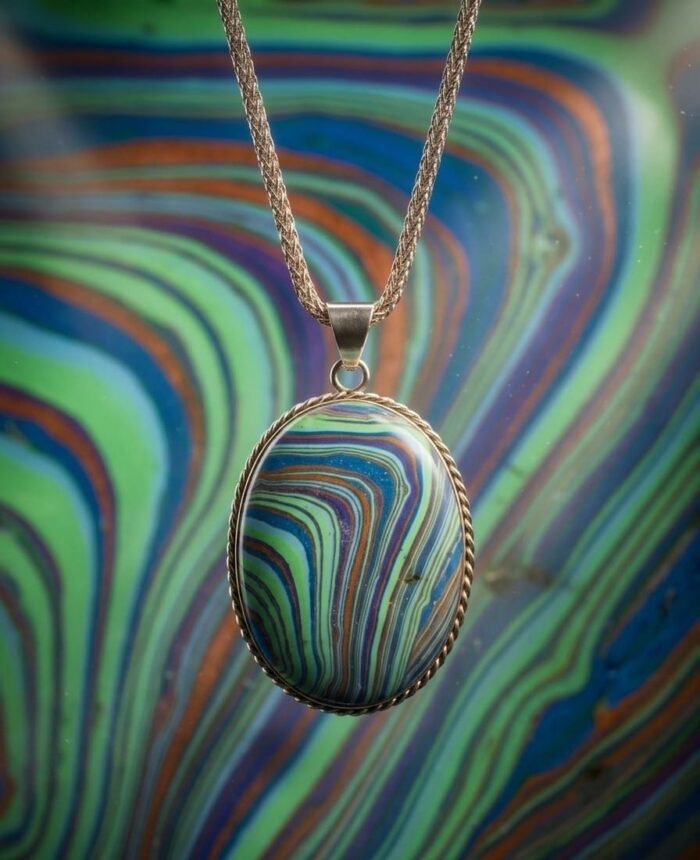 Earth Pulse Agate Silver Pendant Chain