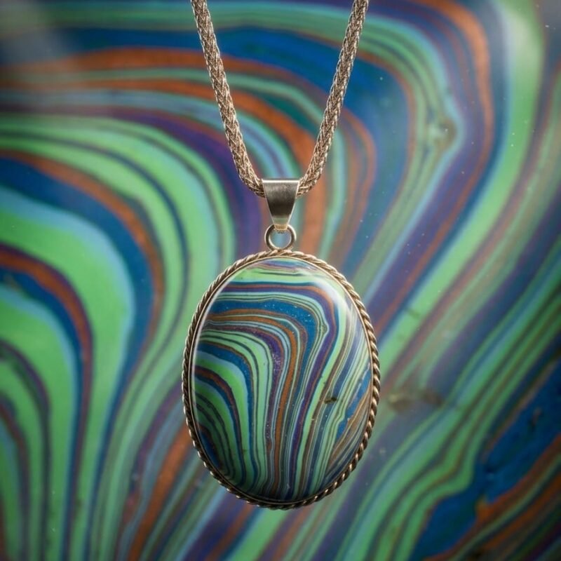 Earth Pulse Agate Silver Pendant Chain