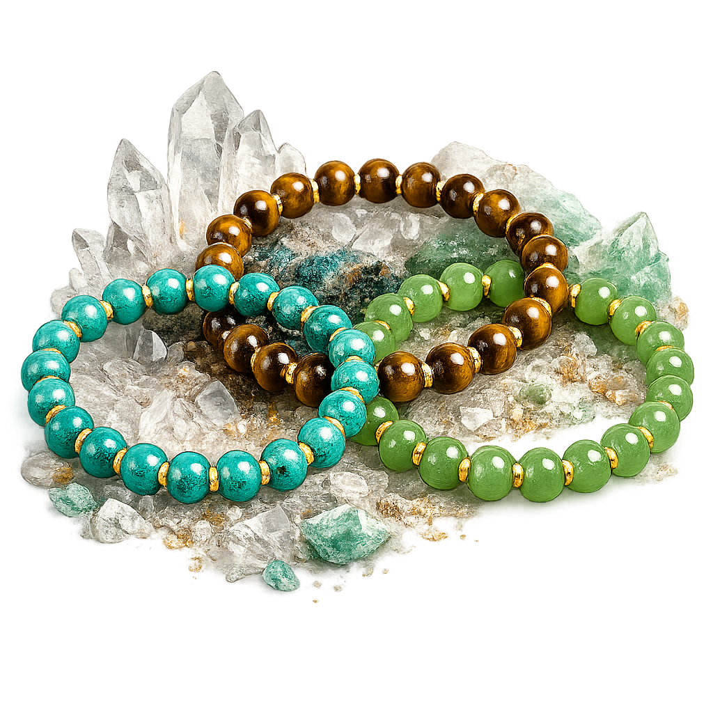 Crystal and rudraksha bracelets