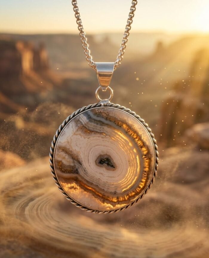 Heaven’s Eye Lace Agate Silver Pendant Chain