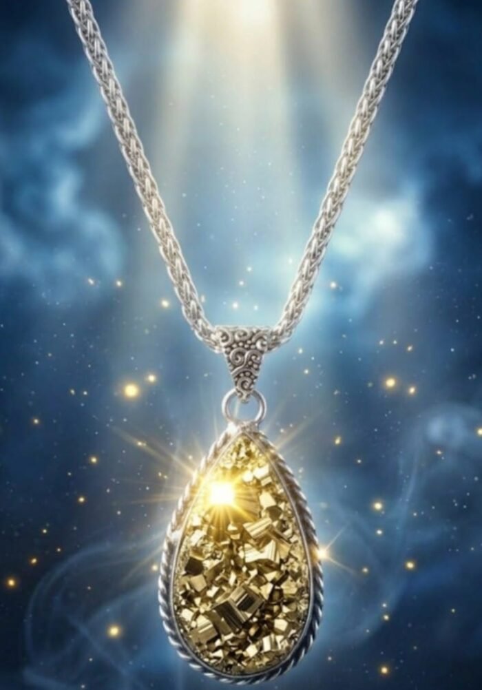 Luminous Shield Pyrite Silver Pendant Chain