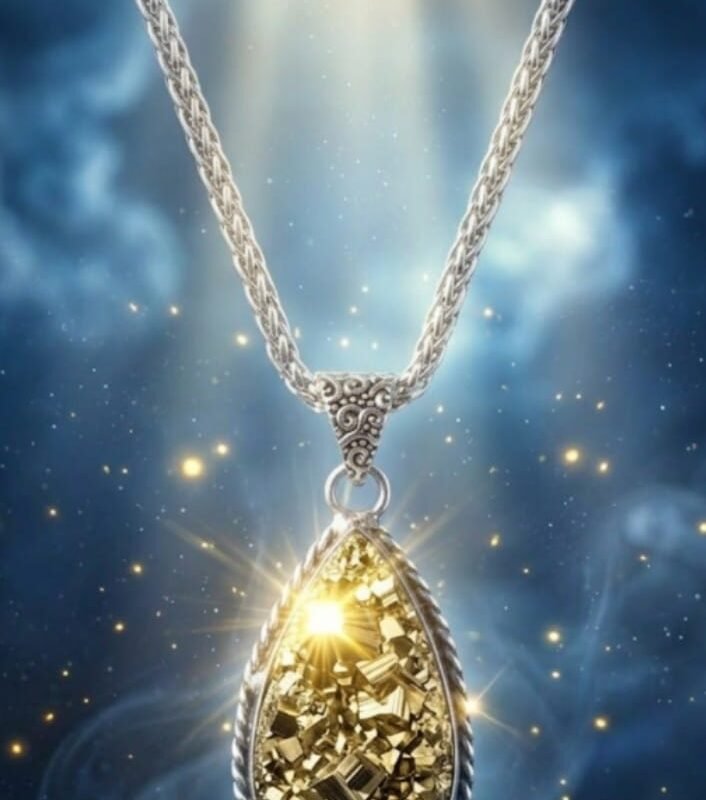 Luminous Shield Pyrite Silver Pendant Chain